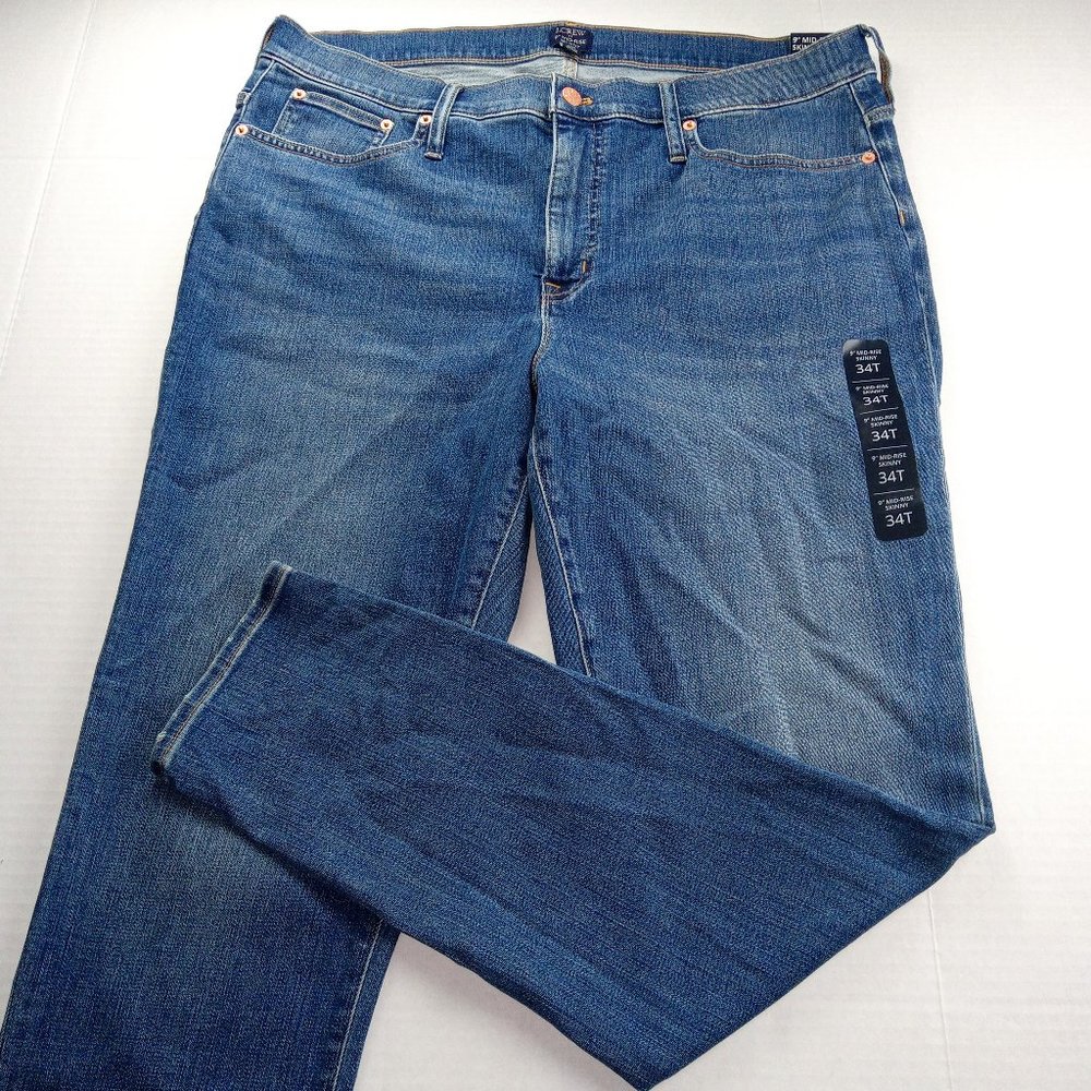 J. Crew Women's Mid Rise Skinny Jeans Size 34 Tall Medium Wash Signature Stretch